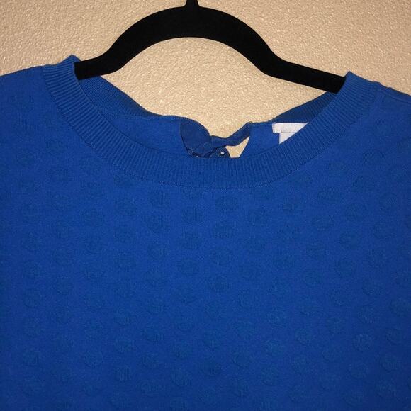 Halogen Academia Preppy Artsy Old Money Periwinkle Back Tie Polka Dot Sweater - Picture 2 of 9